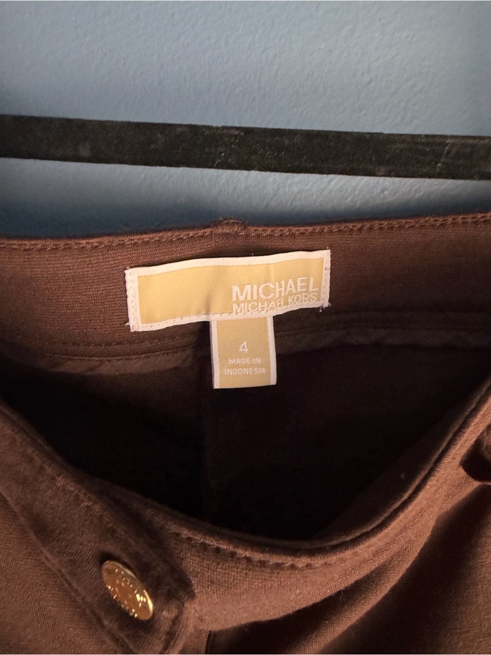 Michael Kors Chocolate Brown Ponte Pants with Gold Button - Picture 3 of 3